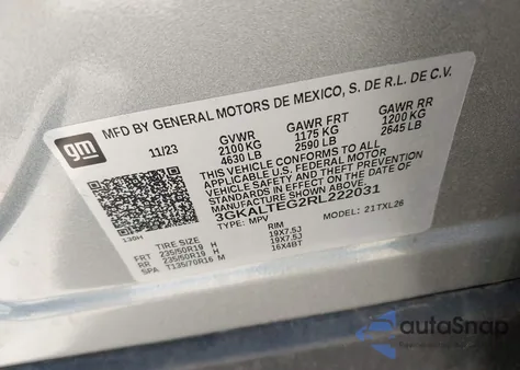 2024 GMC Terrain Awd Sle из США, поврежденный, VIN 3GKALTEG2RL222031